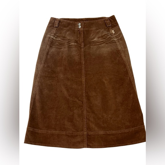 Organza Paris Brown Corduroy A-Line Skirt Size 42 (US 10/12) French Made Retro - Picture 1 of 14